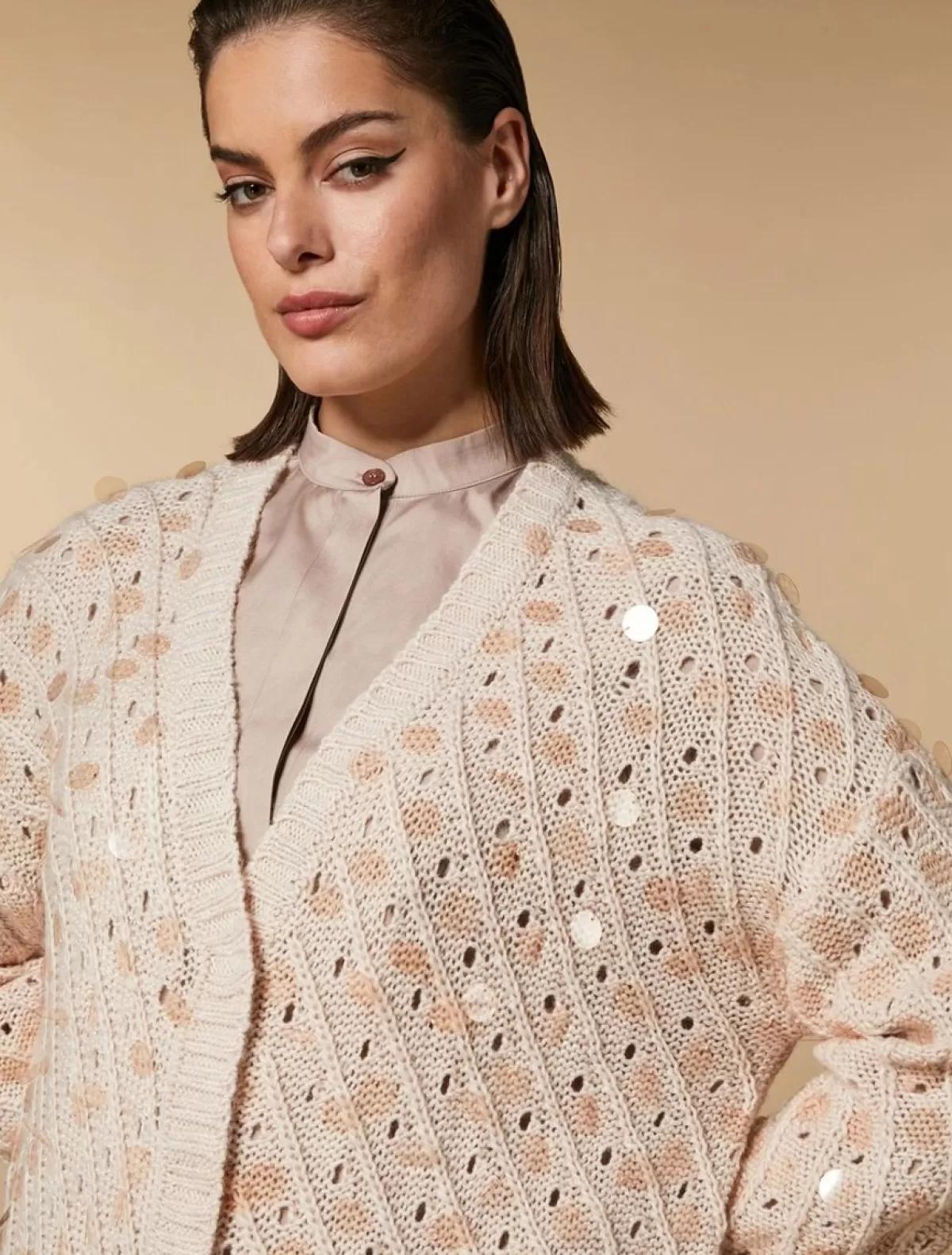 Cardigan En Alpaga Melange A Sequins<Marina Rinaldi Sale