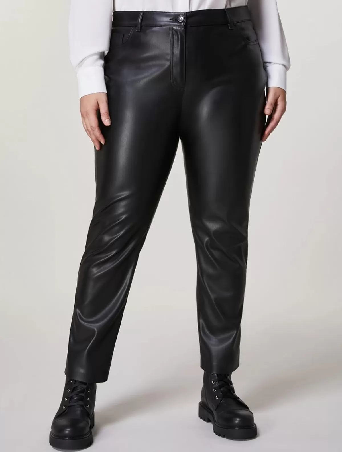 Pantalon En Tissu Aspect Cuir<Marina Rinaldi Cheap