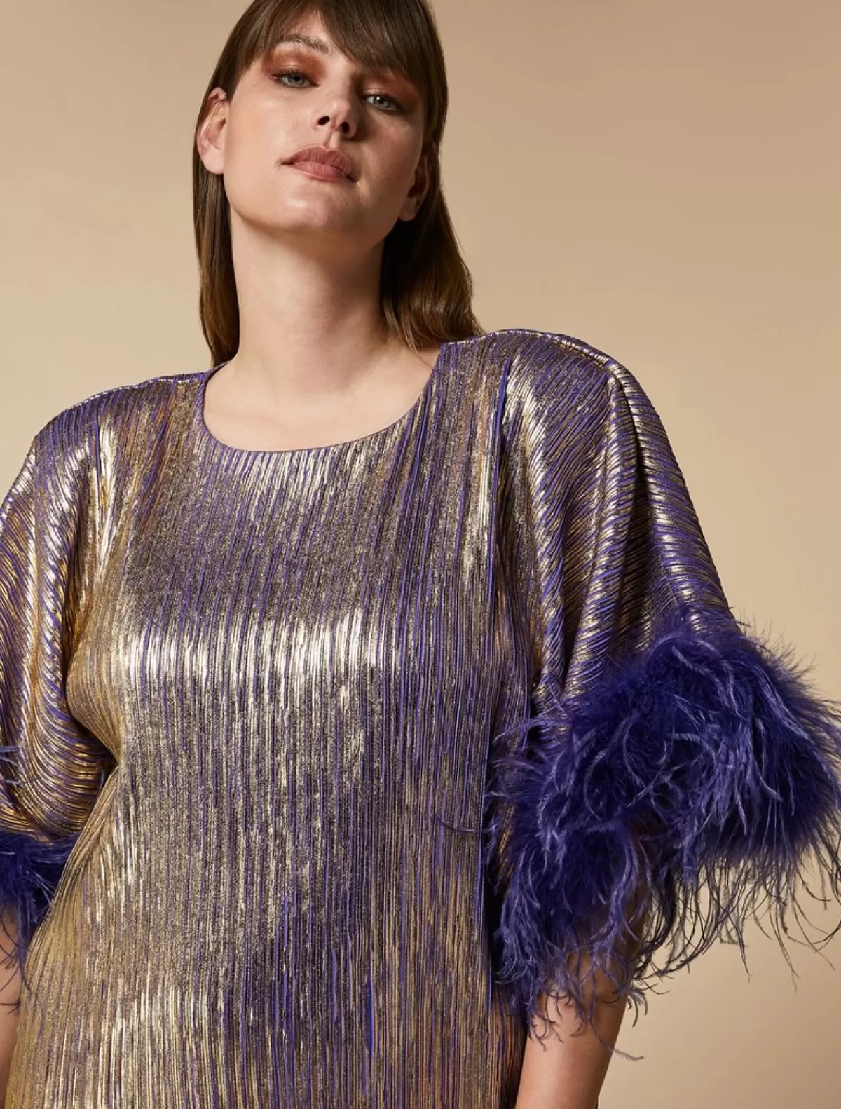 Robe Metallisee Avec Plumes<Marina Rinaldi Cheap